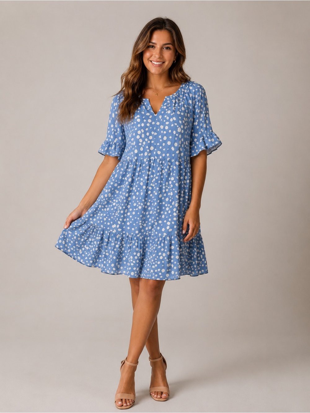 Umgee Light Blue Spotted Babydoll Dress
